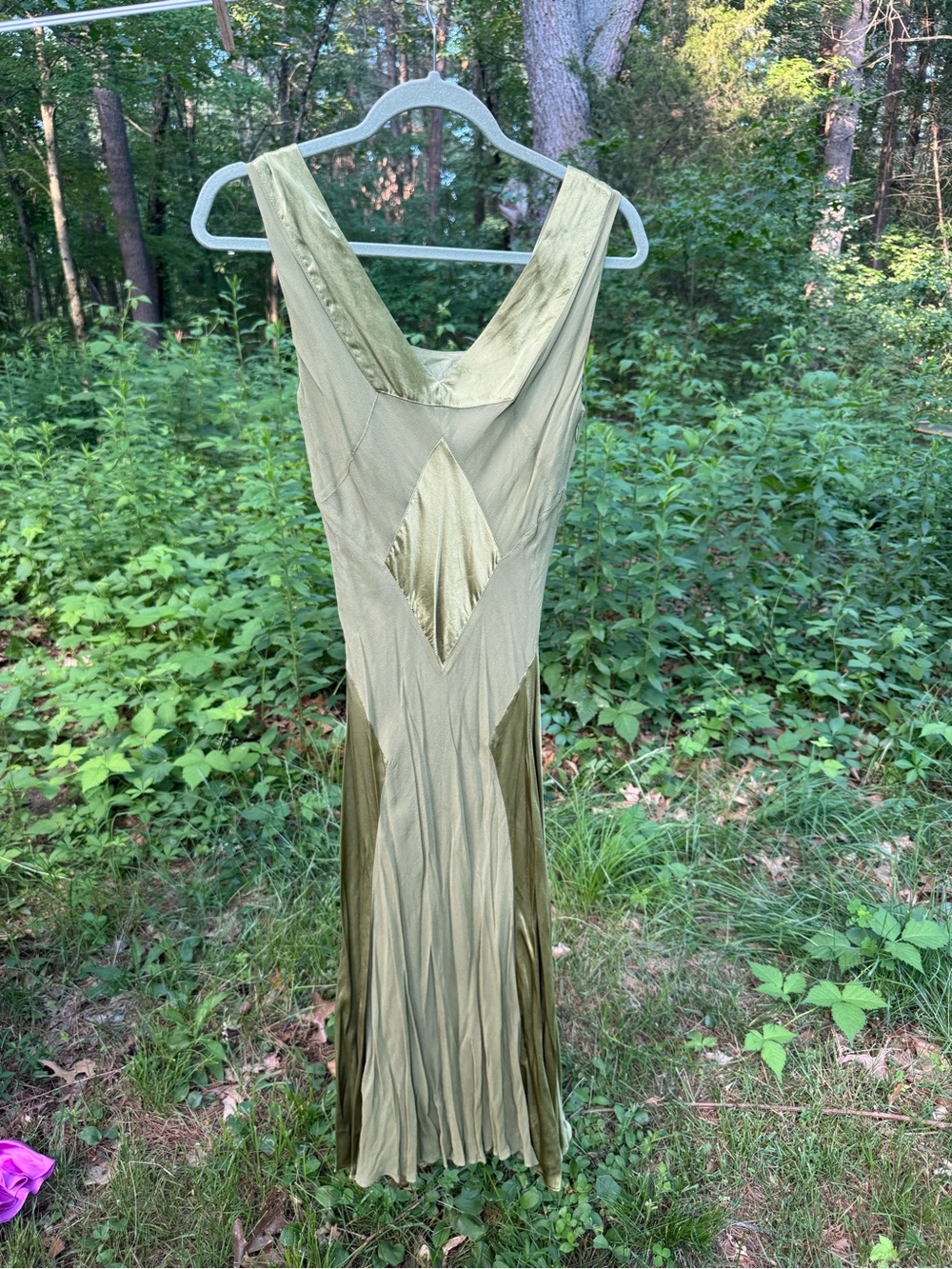 Vintage 100% silk Olive Green V-Neck Slip Dress